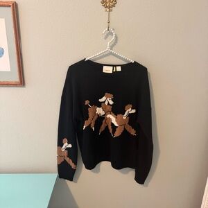 Anthropologie Maeve 100% Cashmere Black and Brown Dog Sweater